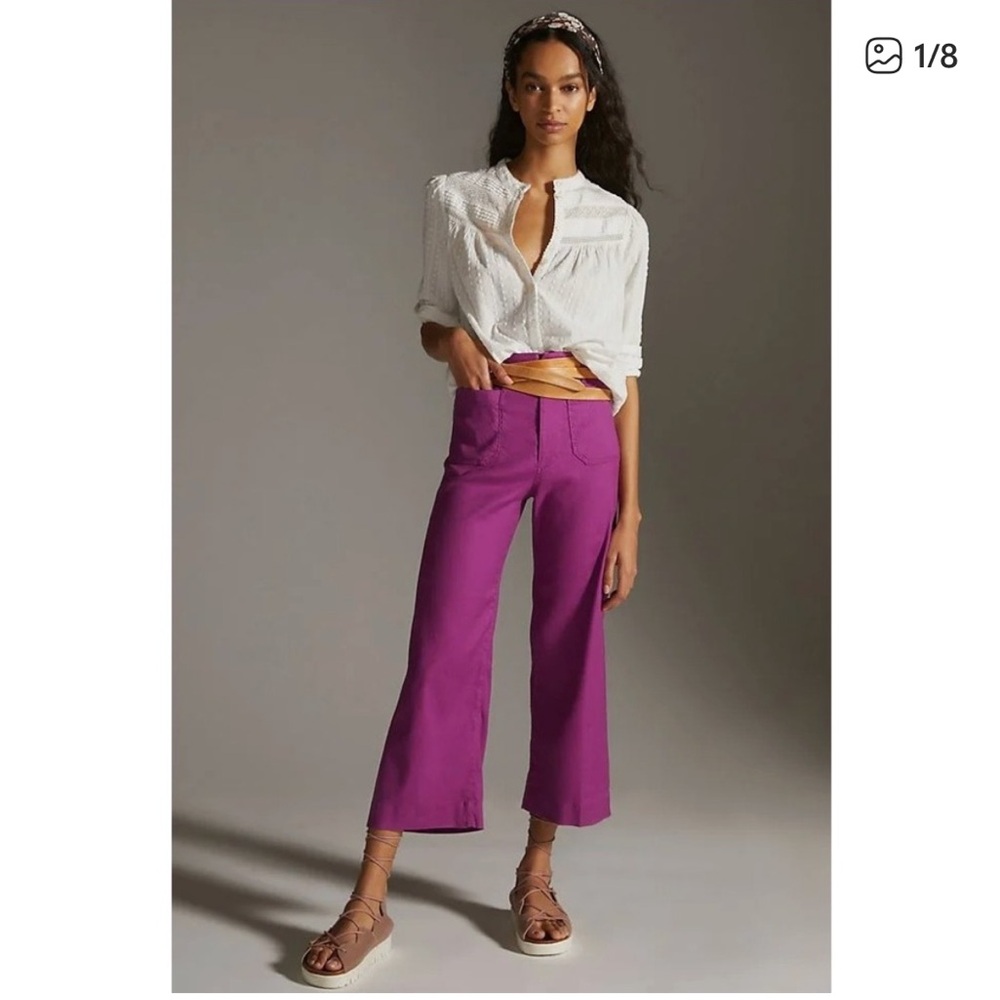 Maeve Colette Wide-Leg Cropped Pants in Vibrant Purple- size 23